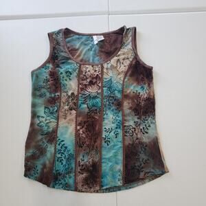 90s Y2K Fairy Grunge Whimsy Shirt Women Medium Blue Brown Floral Tie Dye Burnout